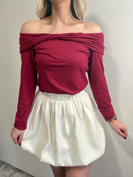 Merry Merlot Off-Shoulder Top